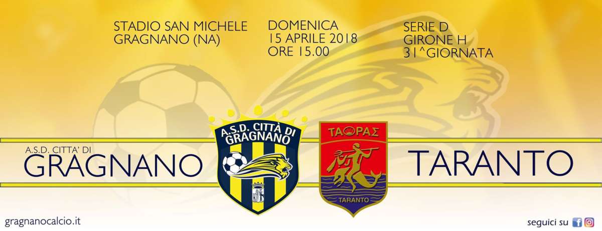 Gragnano: al “San Michele” arriva il Taranto, un match denso di significati Gragnano: al “San Michele” arriva il Taranto, un match denso di significati