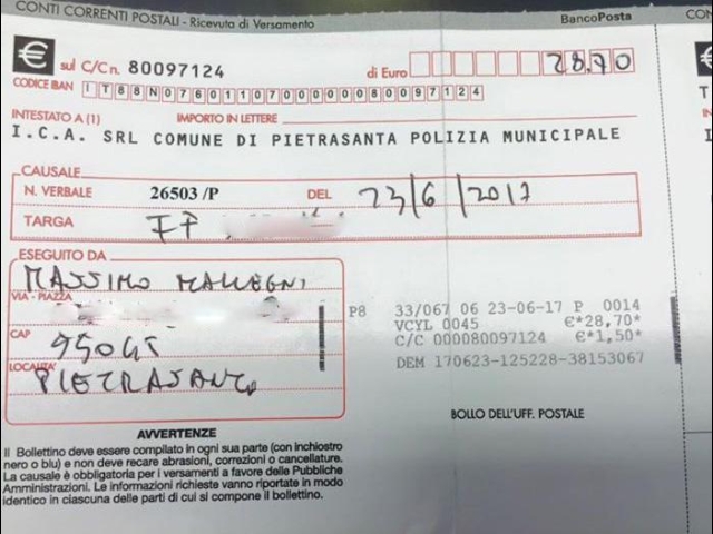 Multa sinaco pietrasanta