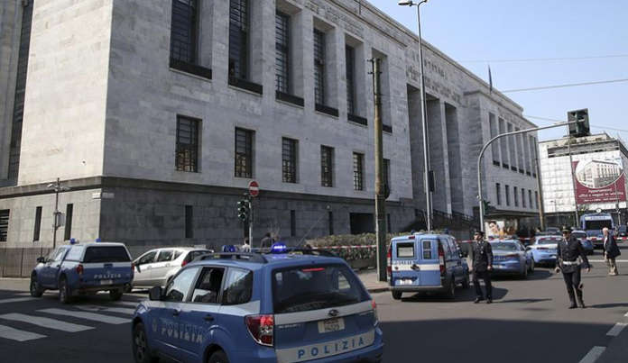 Police cars surround the tribunal of Milan