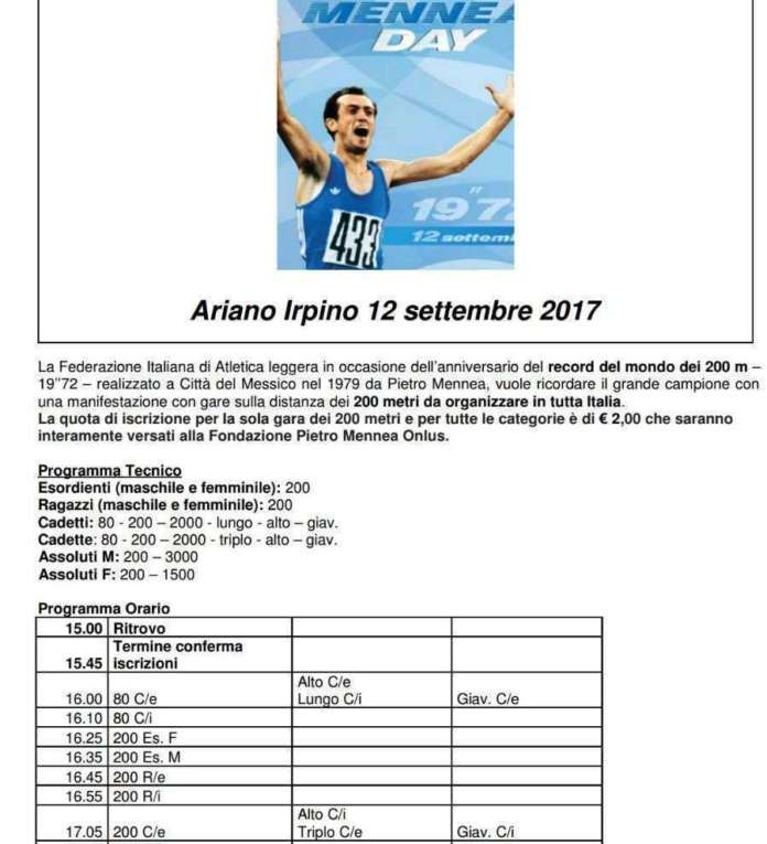 Programma gare 12 settembre