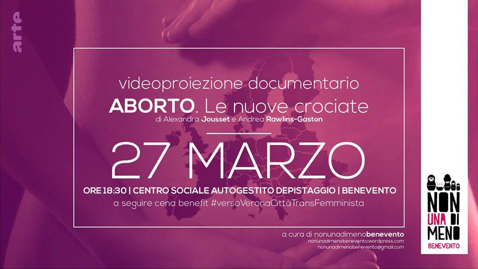 “Aborto- le Nuove Crociate”, il 27 marzo videoproiezione a cura di Non Una di Meno Benevento