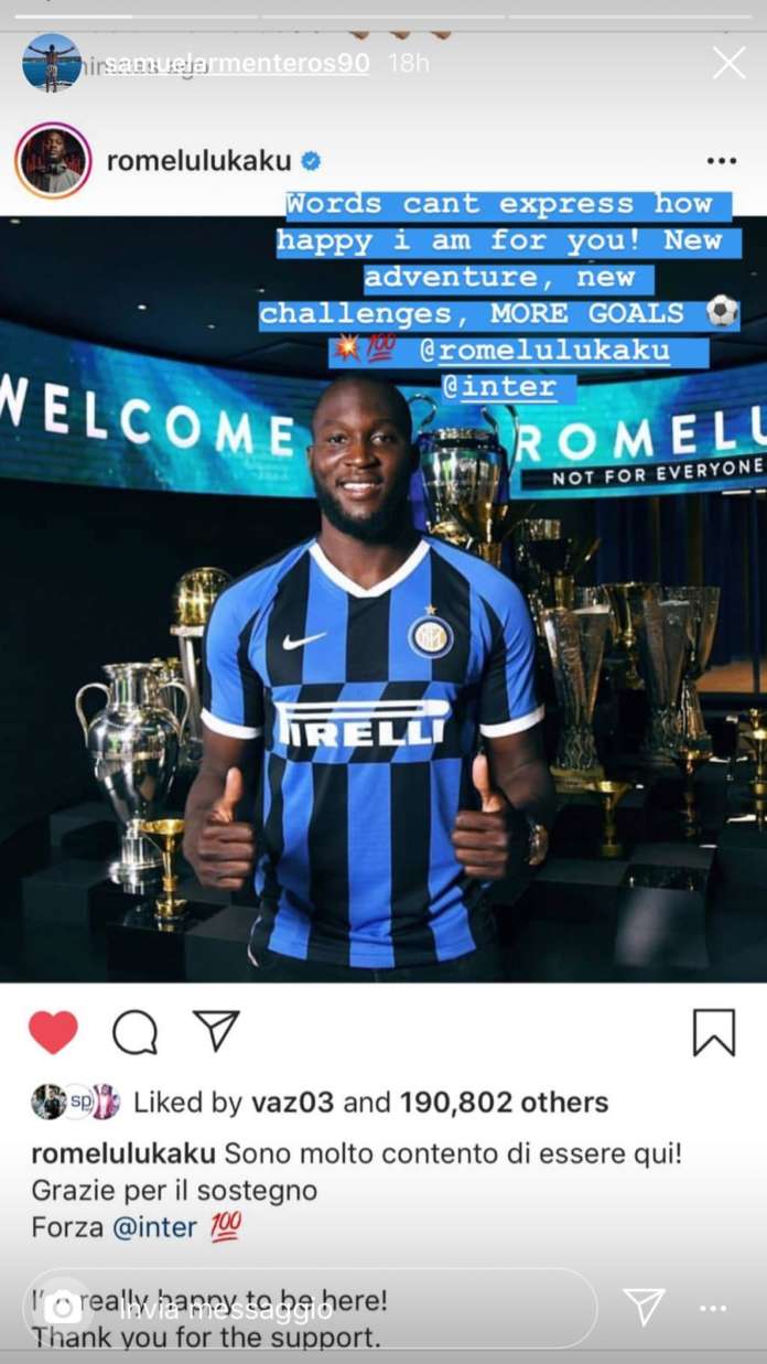 Armenteros benvenuto a Lukaku