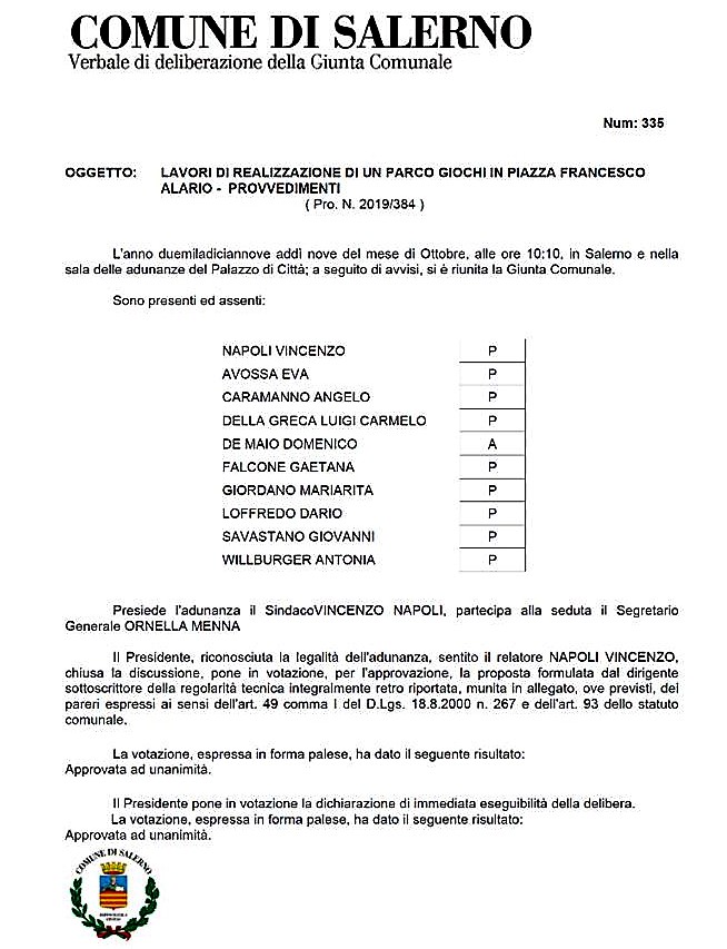 Delibera giunta piazza Alario