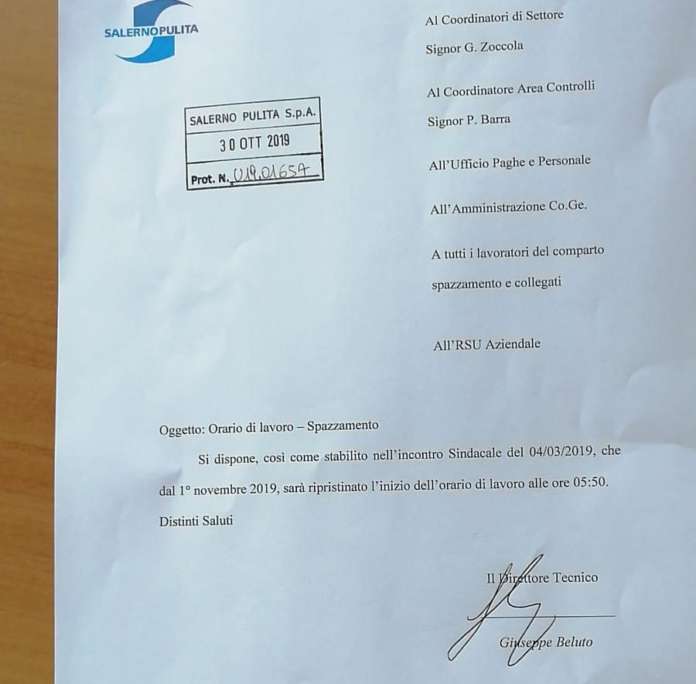 Nota Celano pulizia Salerno