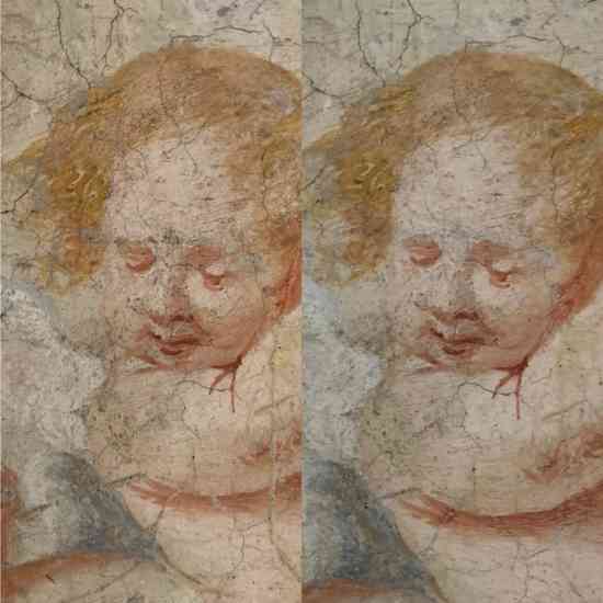 prima e dopo il restauro Affreschi Duomo di Salerno