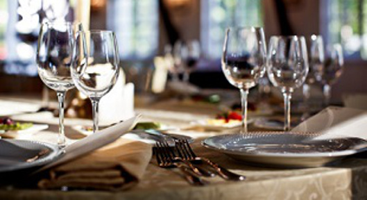 Empty glasses set in restaurant. Part of interior