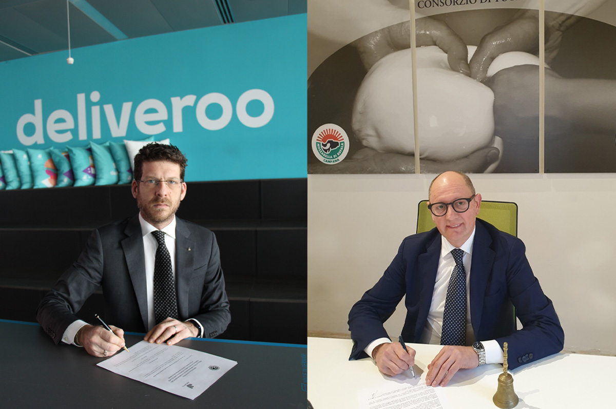 Foto Matteo Sarzana di Deliveroo e Domenico Raimondo del Consorzio Bufala Dop
