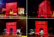 Benevento, l’Arco di Traiano si illumina di rosso