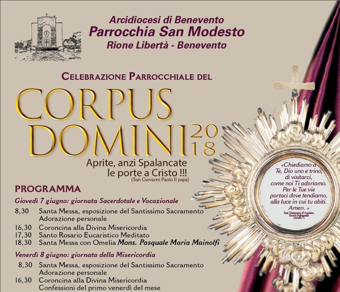 Il 10 Giugno La Festa Del Corpus Domini Alla Parrocchia San Modesto