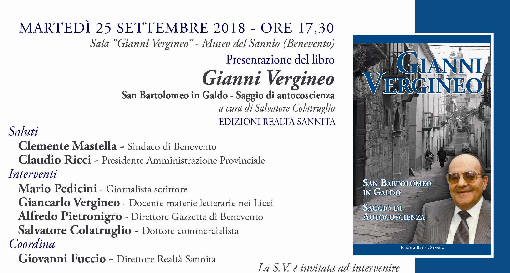 Museo del Sannio, martedì la presentazione del libro “Gianni Vergineo” Museo del Sannio, martedì la presentazione del libro “Gianni Vergineo”