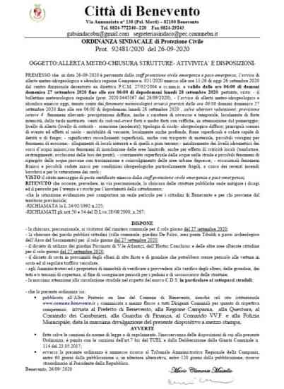 Benevento, allerta meteo prorogata: domani chiusi cimitero e parchi pubblici Benevento, allerta meteo prorogata: domani chiusi cimitero e parchi pubblici