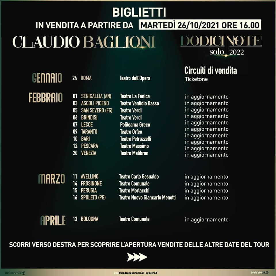 AUTOBUS CONCERTO CLAUDIO BAGLIONI TEATRO CARLO GESUALDO AVELLINO 11 MARZO 2022