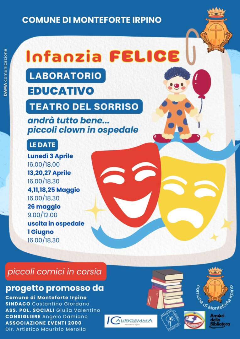 Monteforte Irpino, #InfanziaFelice è il laboratorio ludico educativo dedicato alla clownterapia