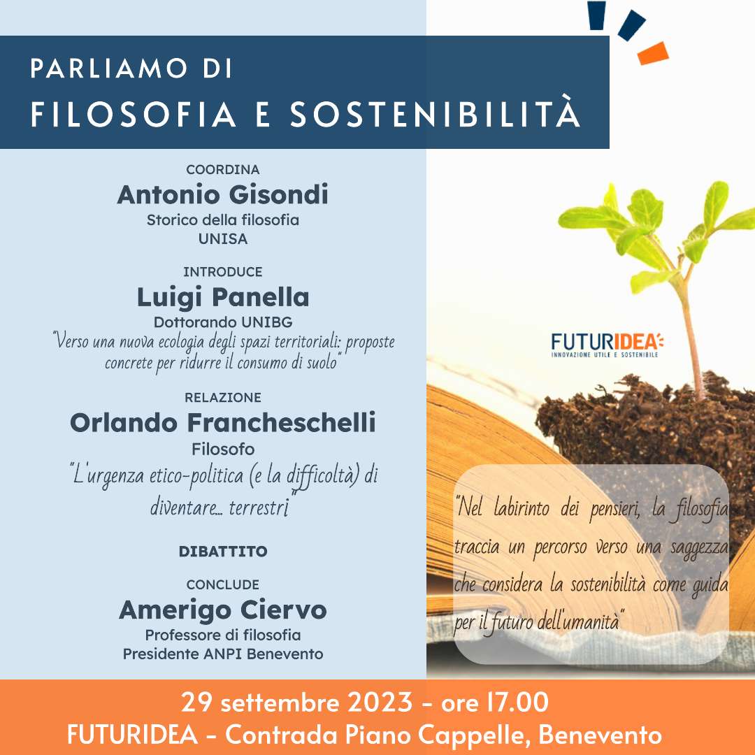 Futuridea, venerdì dibattito su filosofia e sostenibilità Futuridea, venerdì dibattito su filosofia e sostenibilità