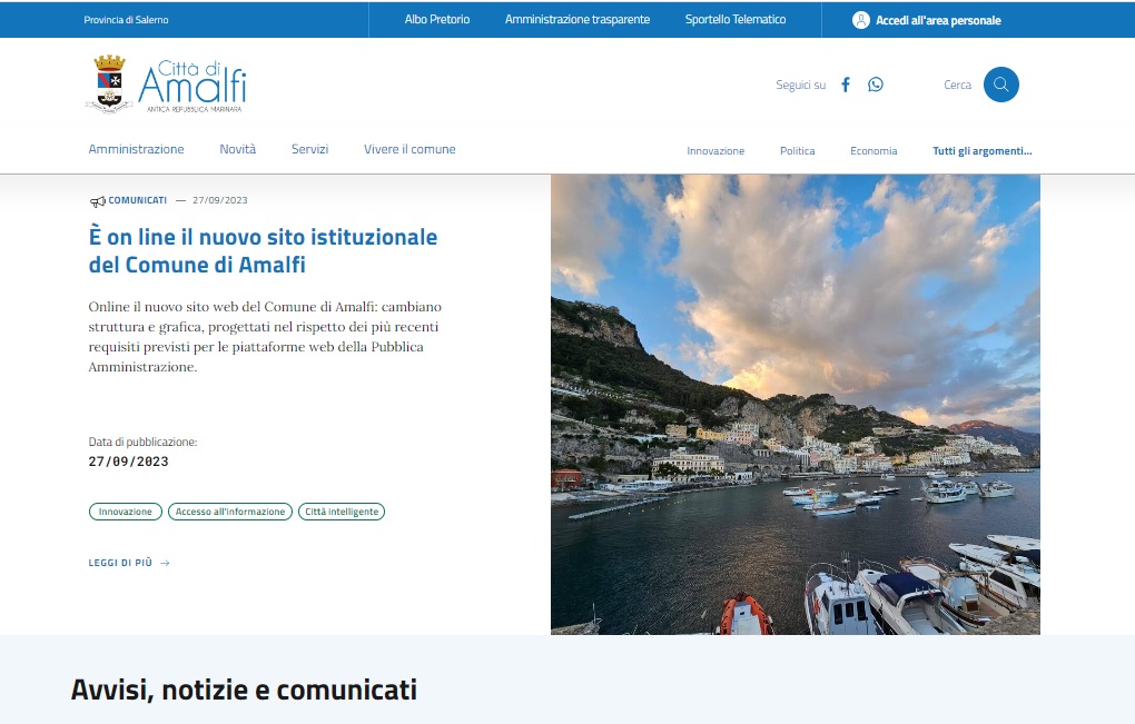 Amalfi, è on line il nuovo sito istituzionale del Comune