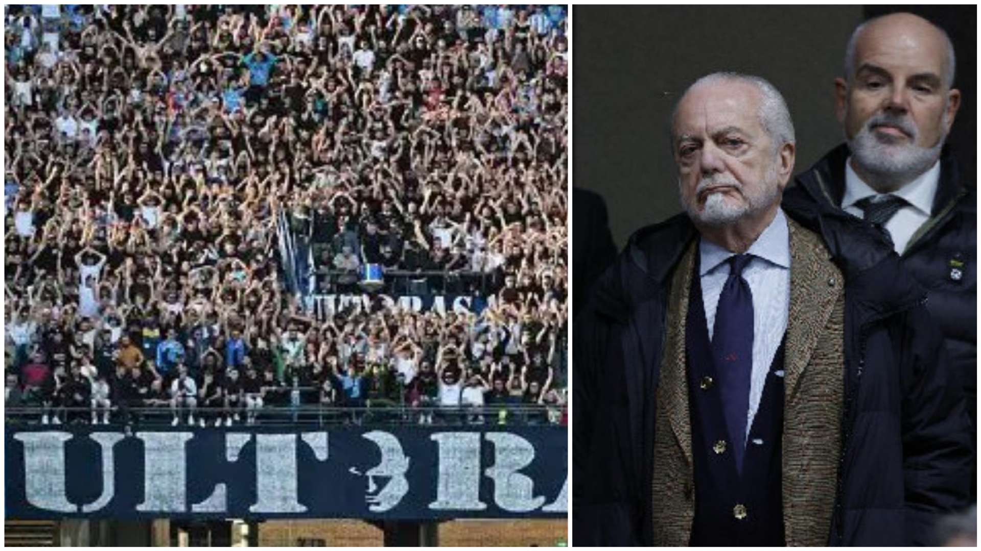 I tifosi del Napoli in silenzio per 17 minuti: poi cori contro De Laurentiis, squadra e Calzona
