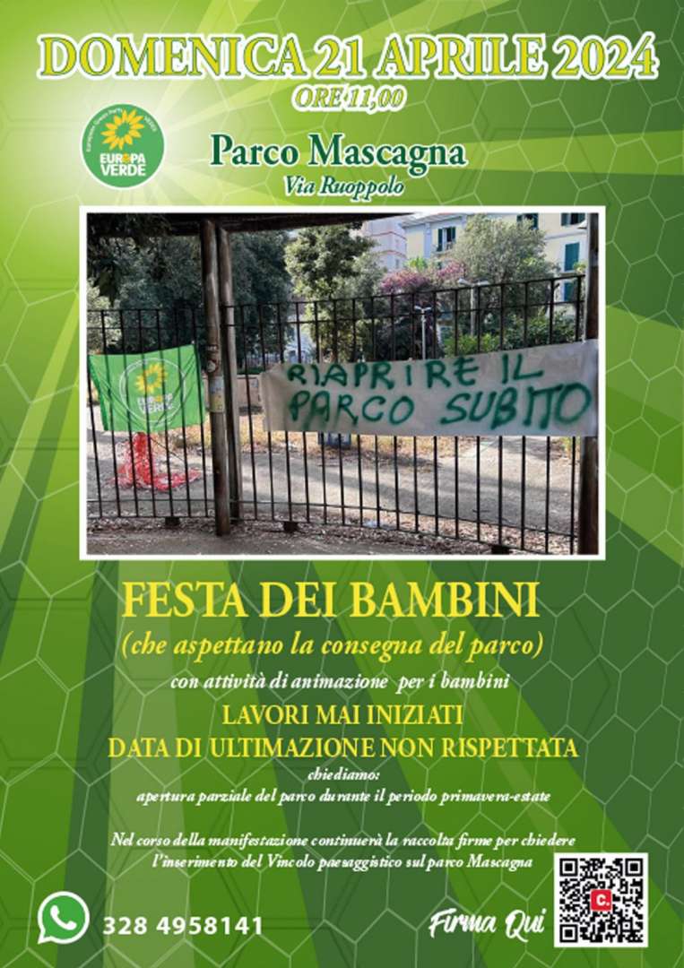 Parco Mascagna chiuso da 225 giorni, Europa Verde: “Domenica festa per i bambini”