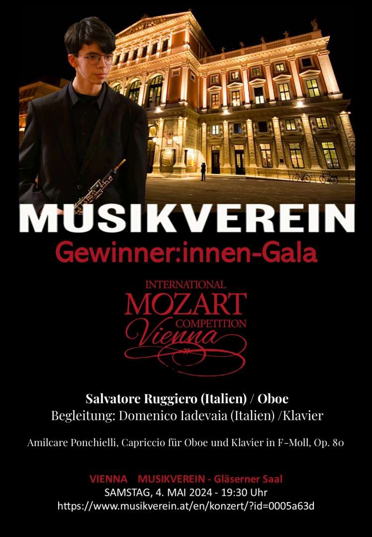L’oboista sannita Salvatore Ruggiero a Vienna alla serata di gala della International Mozart Competition
