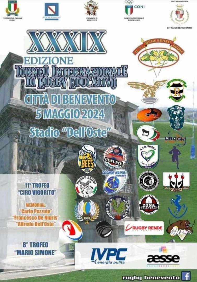 Torneo di rugby educativo “Città di Benevento”: il 5 maggio 900 atleti ‘invaderanno’ il Sannio