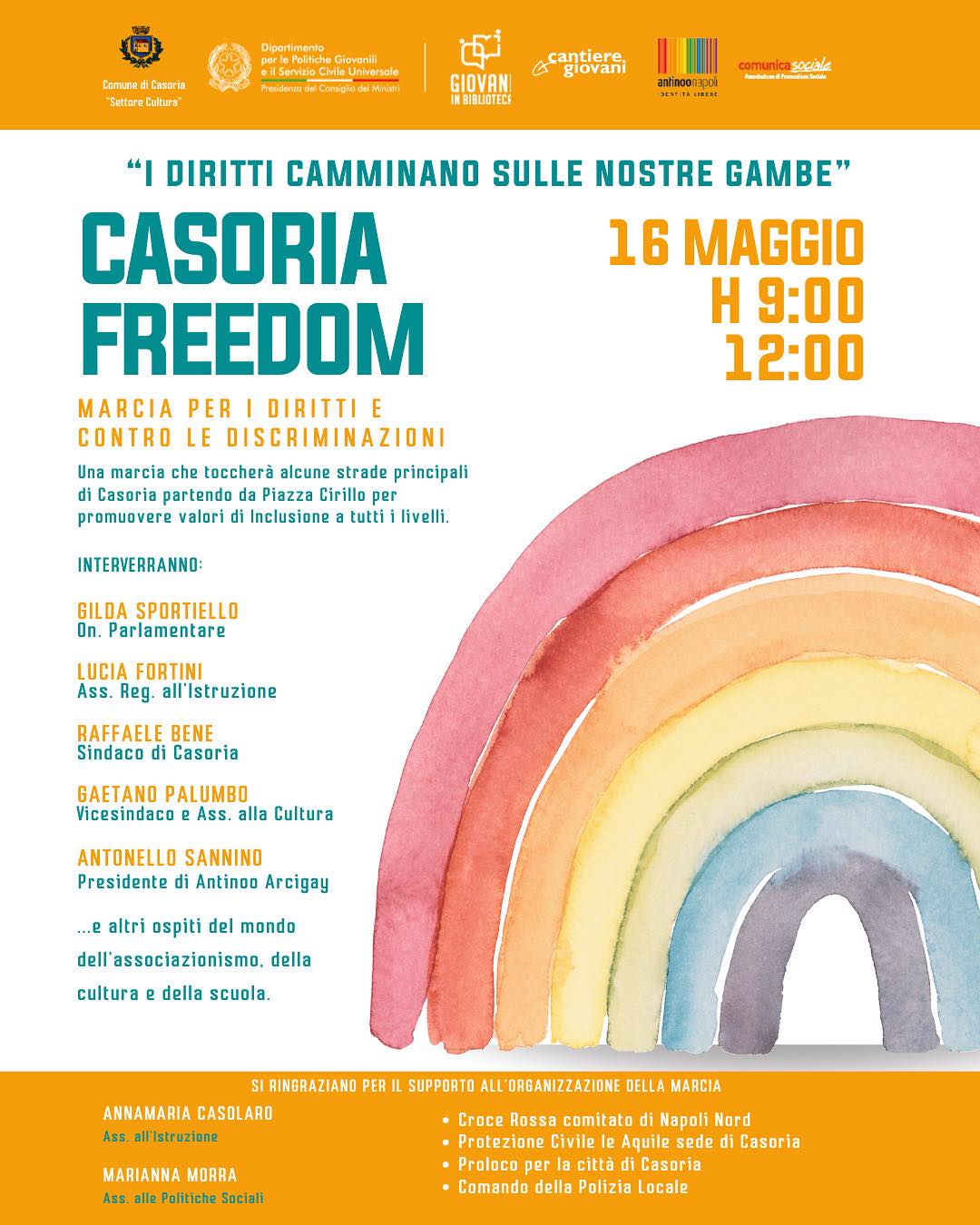 “Casoria Freedom”, la città si mobilita per uguaglianza e rispetto “Casoria Freedom”, la città si mobilita per uguaglianza e rispetto