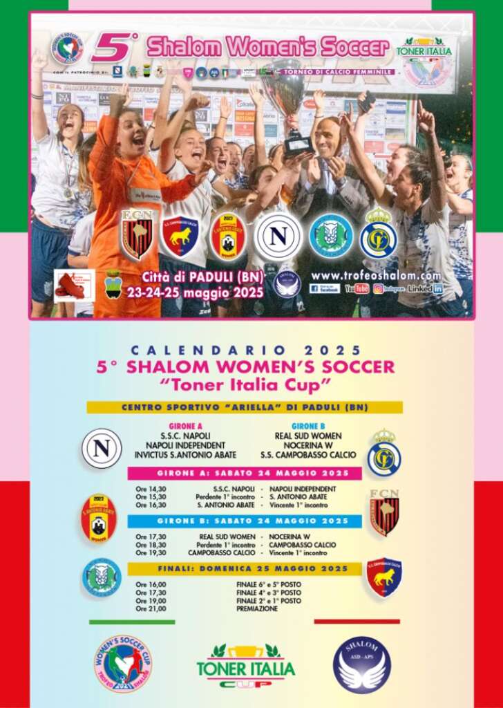 Presentato il 5° SHALOM WOMEN’S SOCCER “Toner Italia Cup” 2025 a Paduli Presentato il 5° SHALOM WOMEN’S SOCCER “Toner Italia Cup” 2025 a Paduli