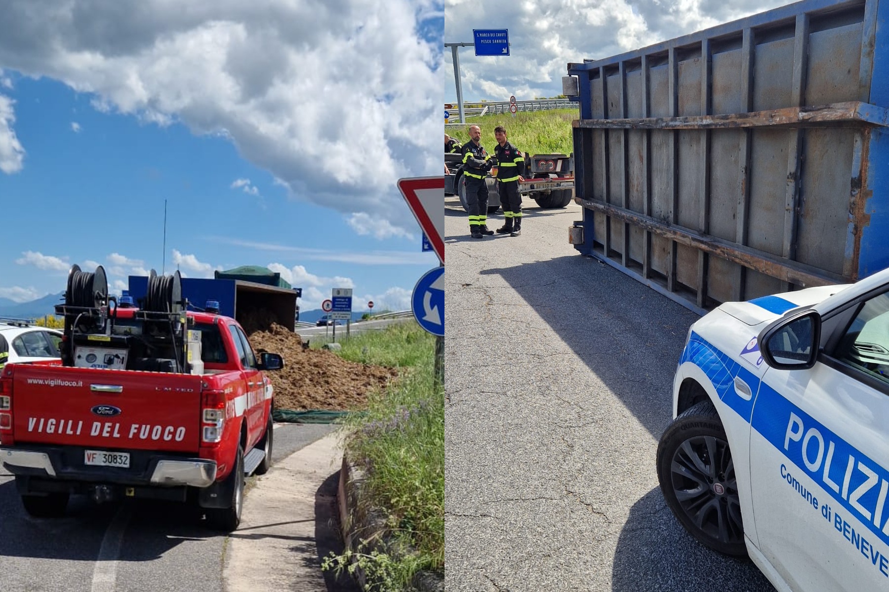 Incidente alle porte della città: camion carico di letame si ribalta Incidente alle porte della città: camion carico di letame si ribalta