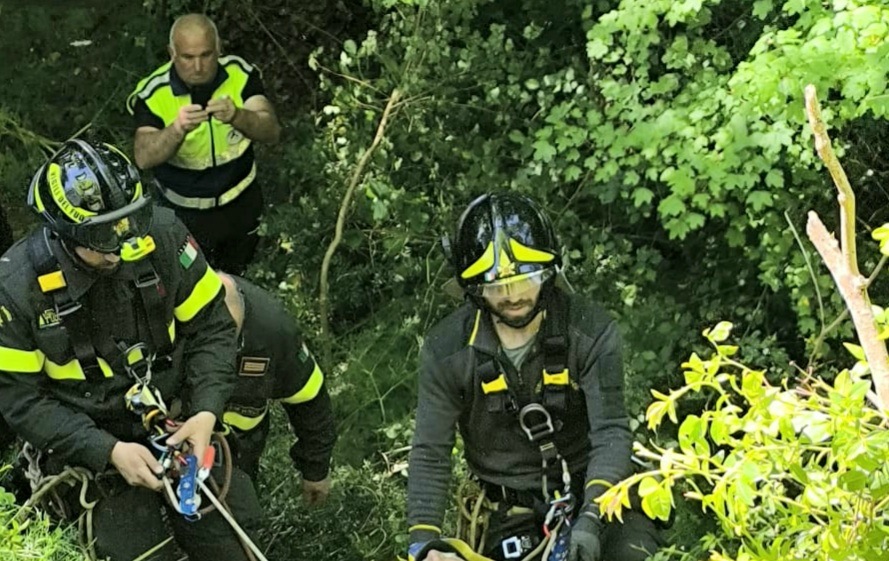 Paura per un uomo caduto in un dirupo, intervento dei Vigili del Fuoco Paura per un uomo caduto in un dirupo, intervento dei Vigili del Fuoco