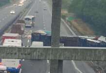 A2, camion pieno di scatolette di tonno si ribalta e invade la carreggiata