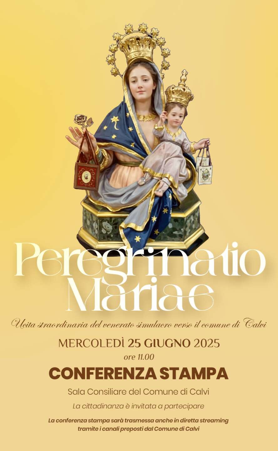 Calvi, domani la conferenza sulla ‘Peregrinatio’ Mariae Calvi, domani la conferenza sulla ‘Peregrinatio’ Mariae