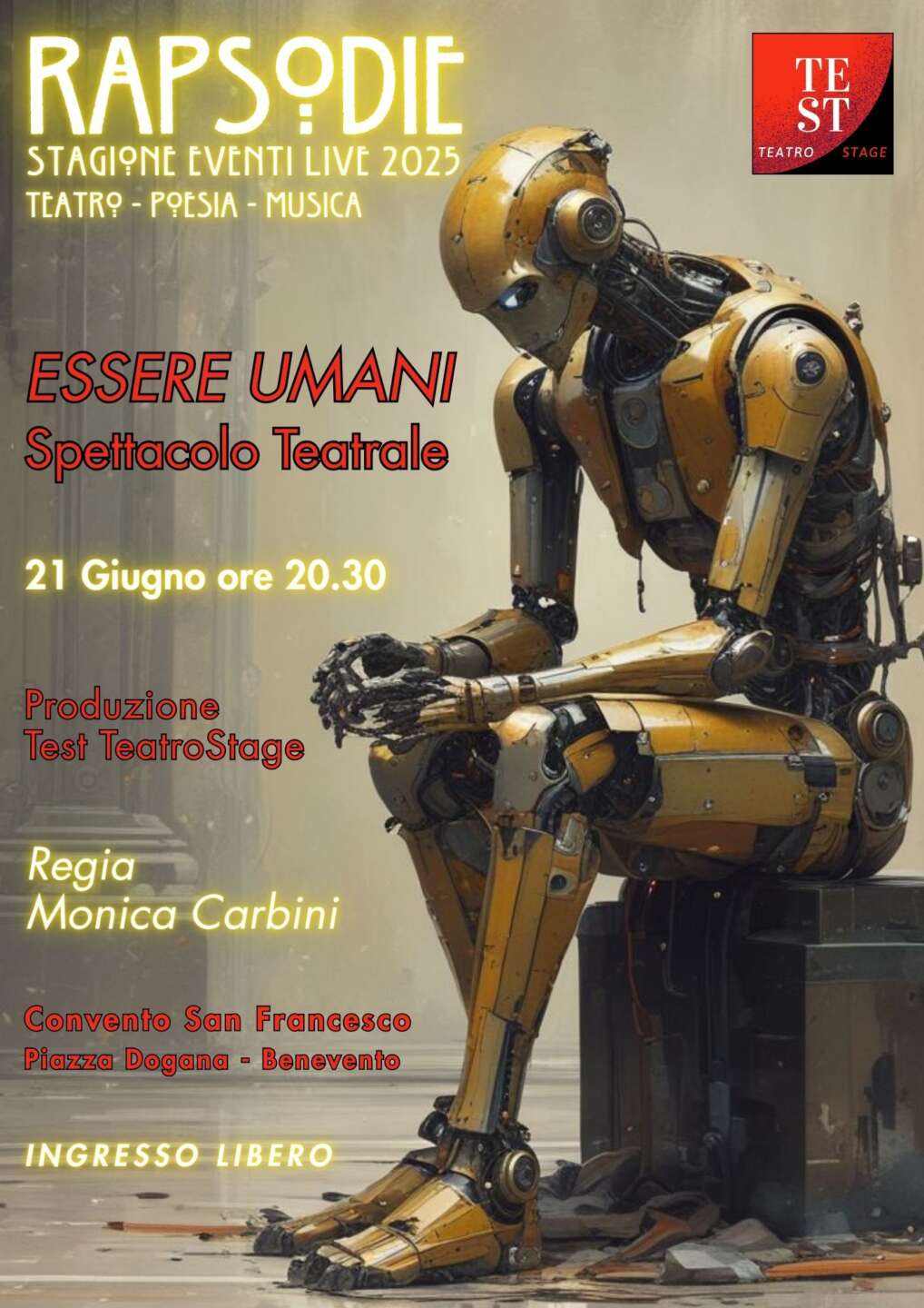 Test Teatro Stage, sabato lo spettacolo ‘Essere Umani’ Test Teatro Stage, sabato lo spettacolo ‘Essere Umani’