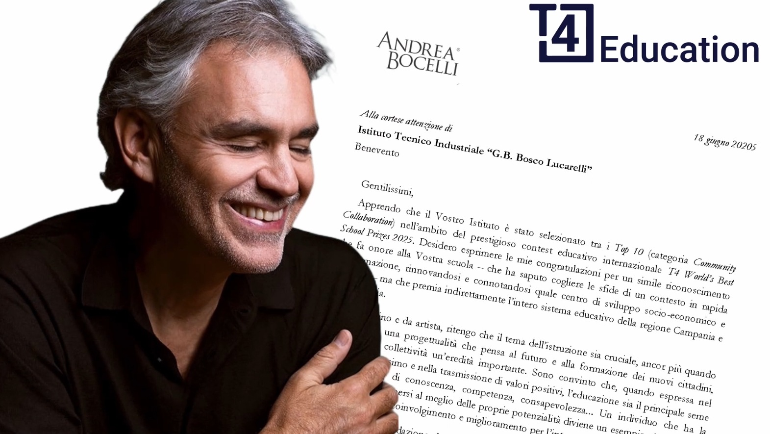 Andrea Bocelli scrive all’ITI “Lucarelli” di Benevento Andrea Bocelli scrive all’ITI “Lucarelli” di Benevento