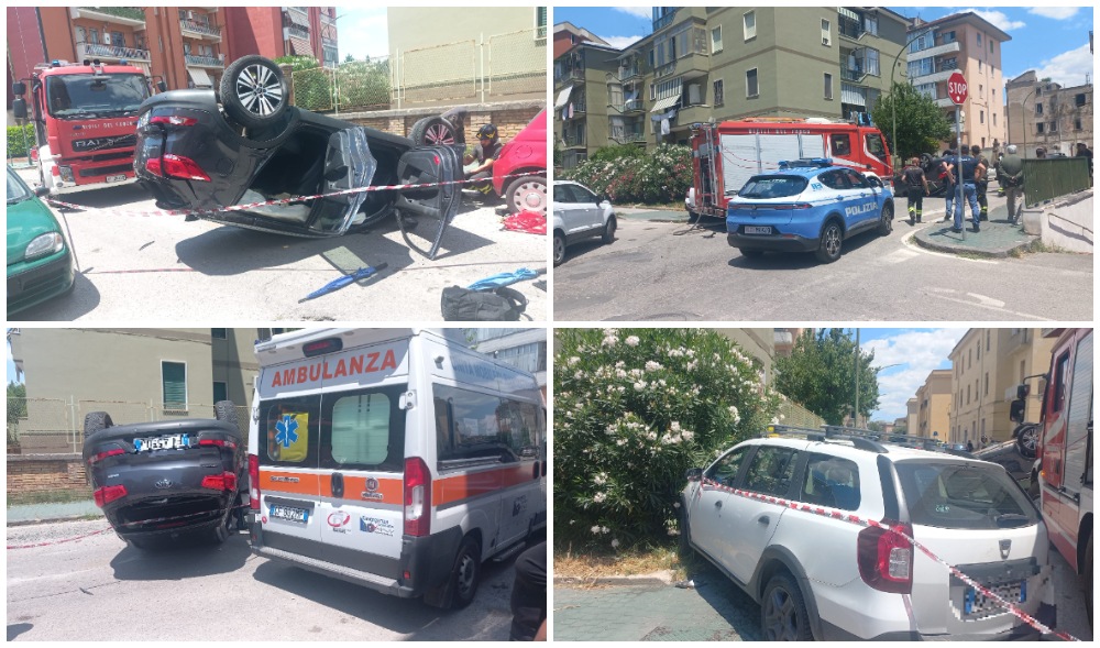 Rione Ferrovia, violento impatto tra due auto: una si ribalta, 23enne ferito Rione Ferrovia, violento impatto tra due auto: una si ribalta, 23enne ferito