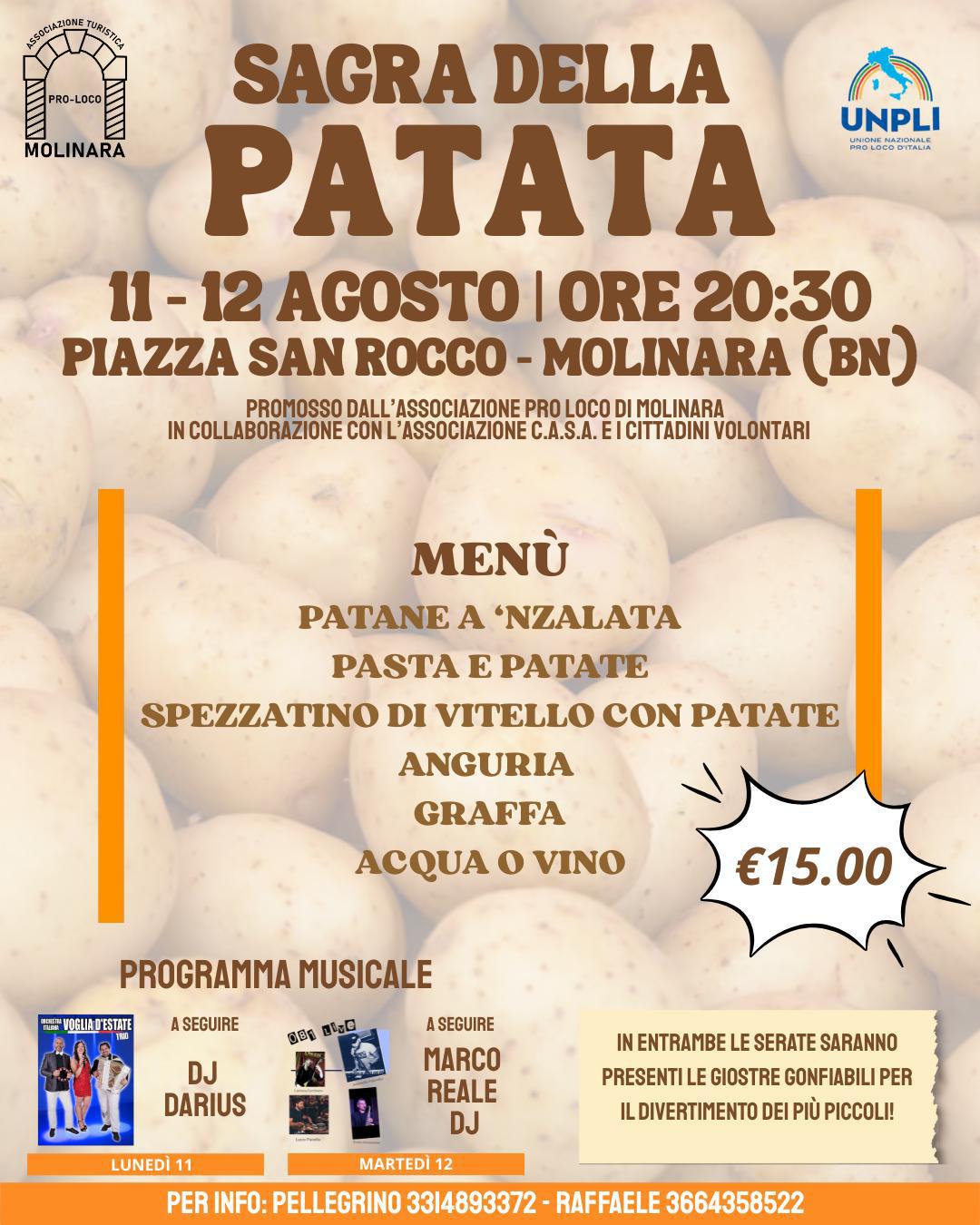 Molinara celebra la regina dell’estate: i giorni 11 e 12 agosto torna la Sagra della Patata Molinara celebra la regina dell’estate: i giorni 11 e 12 agosto torna la Sagra della Patata