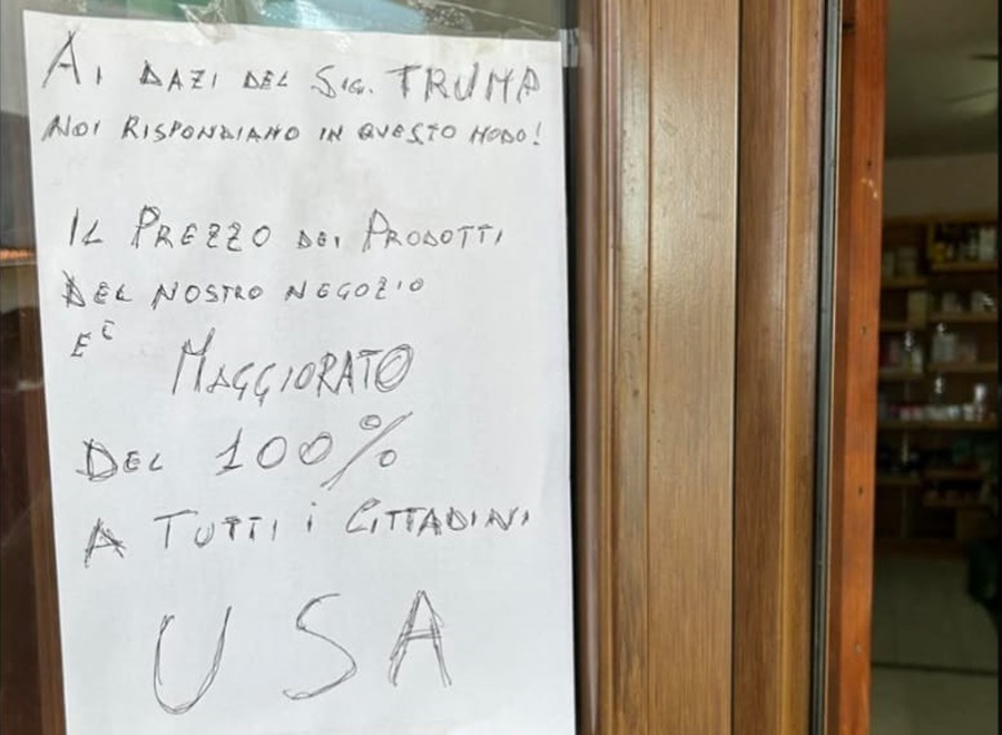 Cilento, cartello anti dazi in una panetteria: “Agli americani qui prezzo maggiorato del 100%”