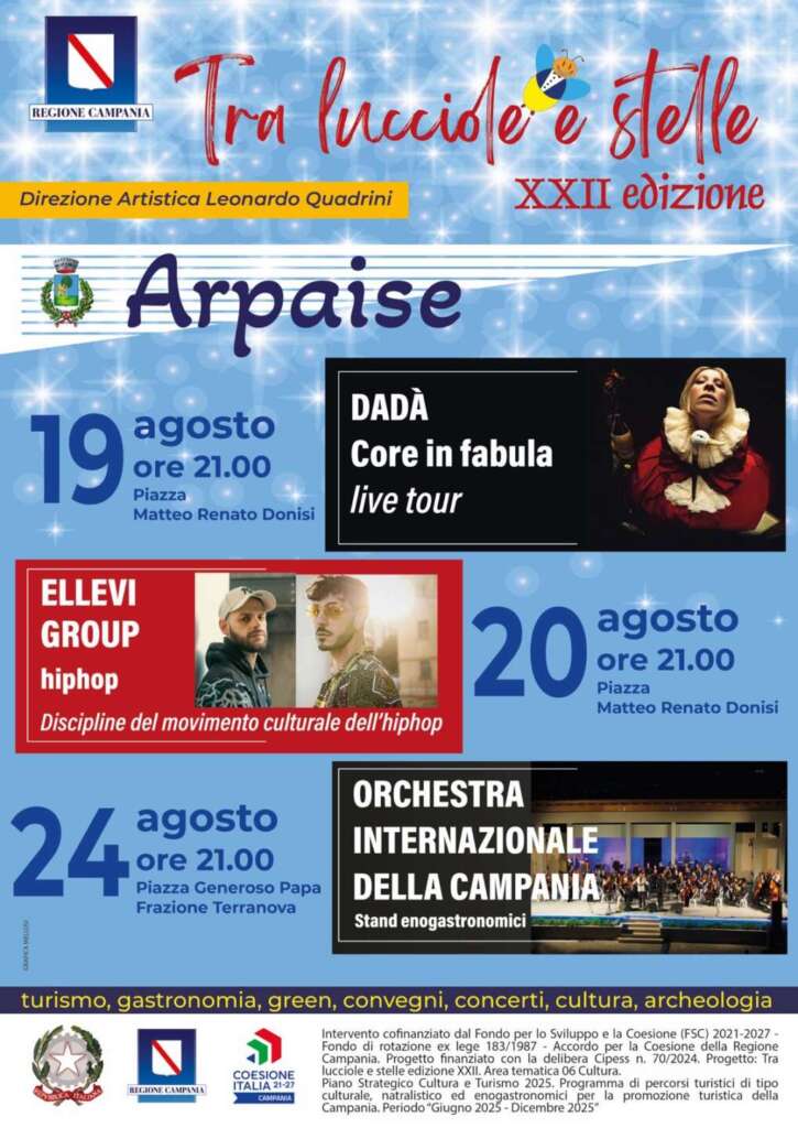 Arpaise, “Tra lucciole e stelle”: musica, cultura e sapori sotto il cielo d’agosto Arpaise, “Tra lucciole e stelle”: musica, cultura e sapori sotto il cielo d’agosto