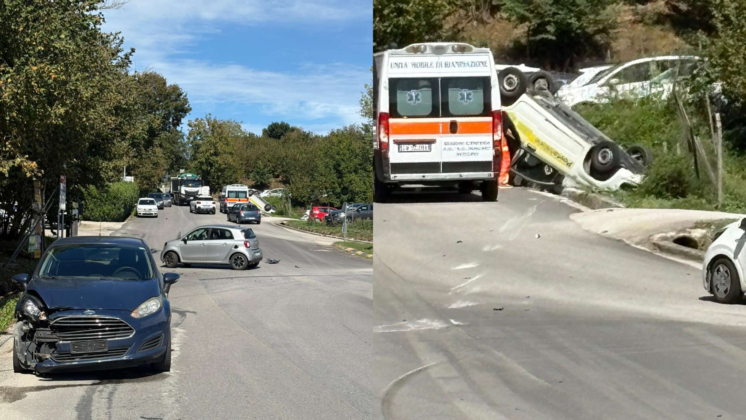 Carambola in strada, auto si ribalta dopo lo scontro