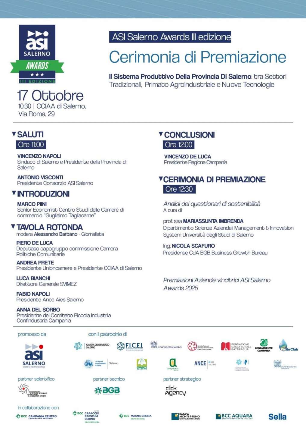 Il sistema produttivo salernitano protagonista agli ASI Salerno Awards II edizione Il sistema produttivo salernitano protagonista agli ASI Salerno Awards II edizione
