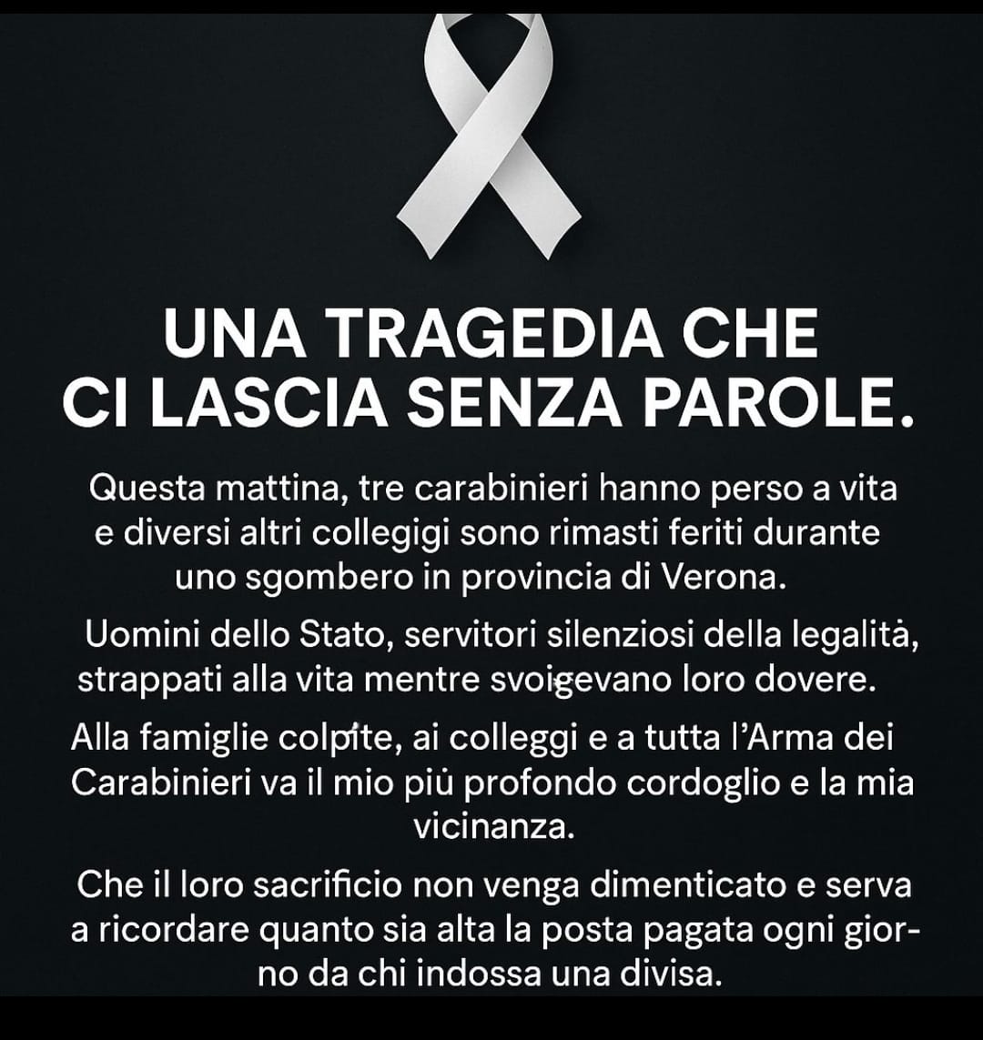 Tragedia a Verona: il cordoglio della Segreteria Provinciale NSC Avellino