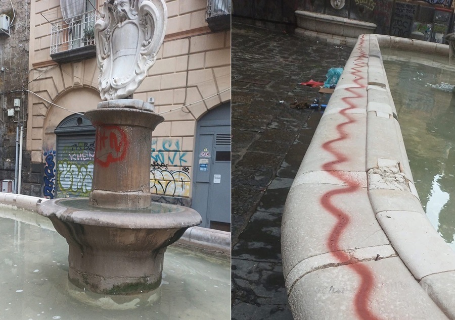 napoli degrado e vandali per la cinquecentesca fontana della scapigliata scatta sos