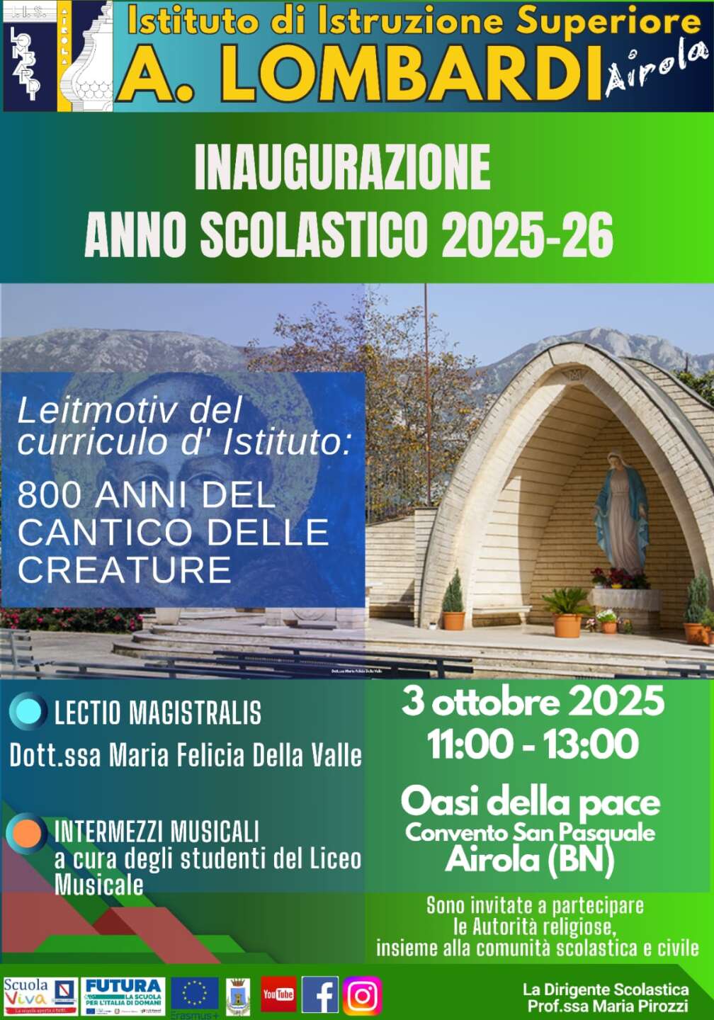 L’Istituto “Lombardi” di Airola inaugura l’anno scolastico all’insegna di San Francesco: 800 anni de “Il Cantico delle Creature”