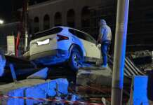 FOTO/ Incidente al Rione Ferrovia: auto abbatte il cantiere di Piazza Colonna