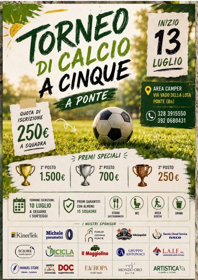 ponte il forum dei giovani lancia il torneo di calcio a cinque si parte il 13 luglio all8217area camper da Anteprima24.it ponte il forum dei giovani lancia il torneo di calcio a cinque si parte il 13 luglio all8217area camper